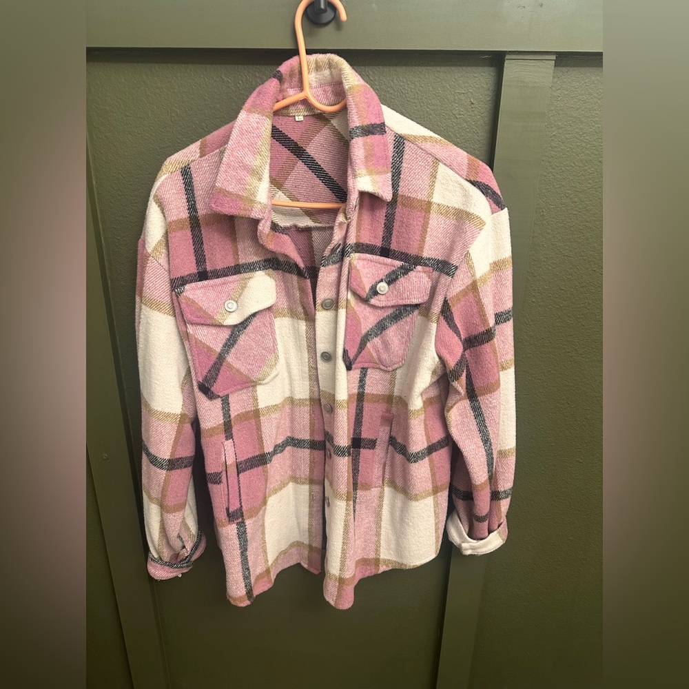 Pink plaid shacket.